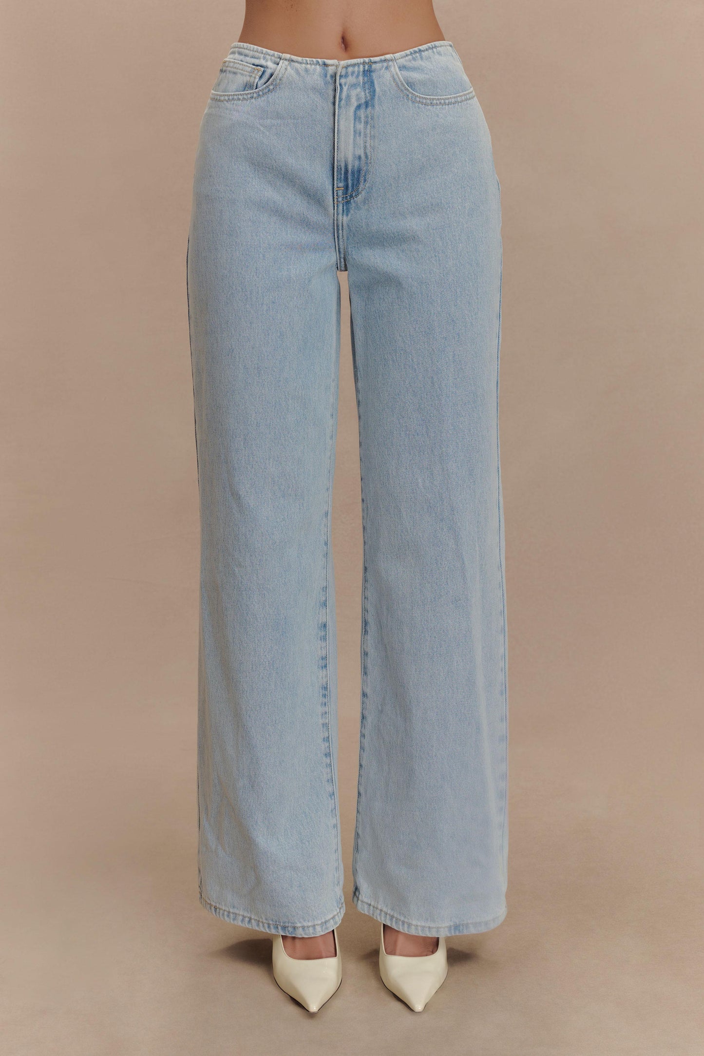 Caitlin Mid Rise Denim Flare Jeans - Light Blue