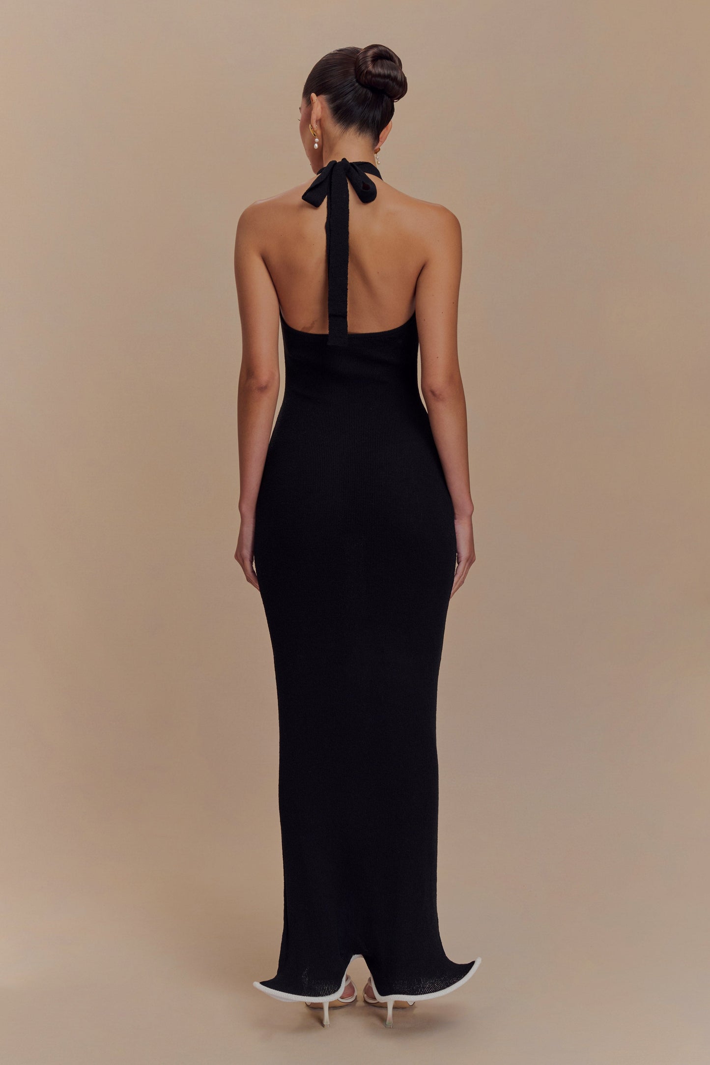 Melodie Halter Knit Maxi Dress - Black/White