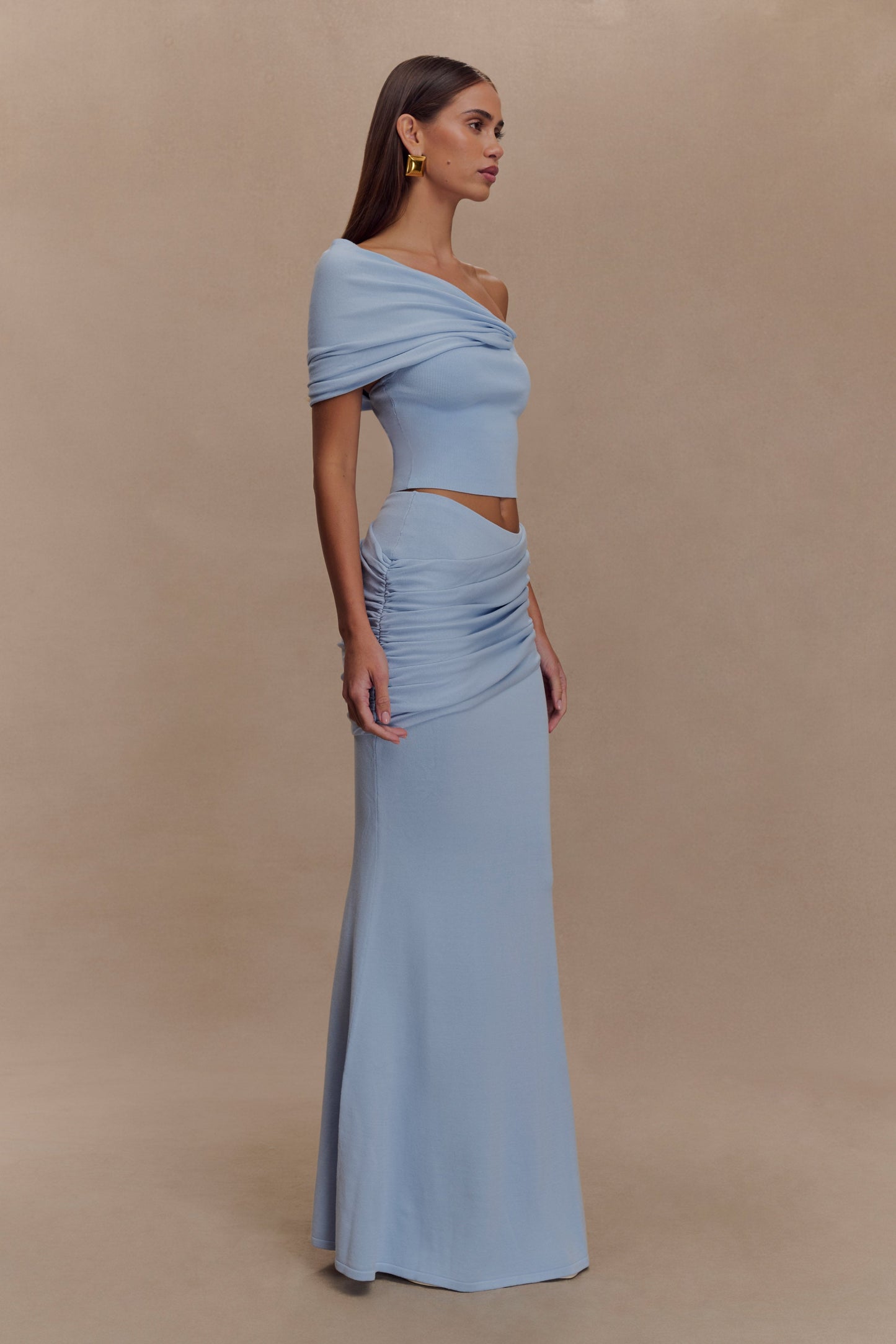 Irene Gathered Knit Top - Blue