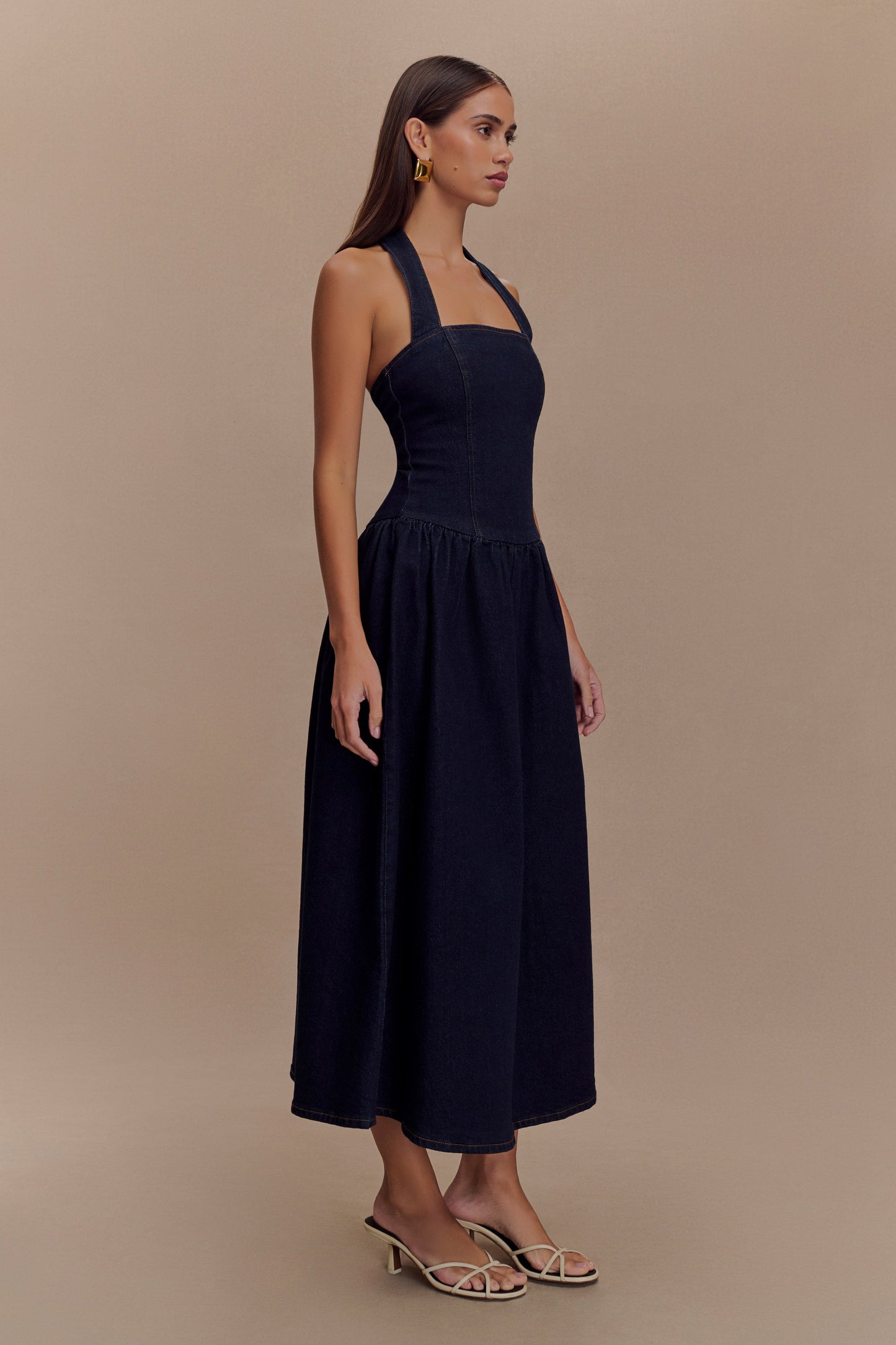 Caroline Denim Halter Midi Dress - Indigo Blue