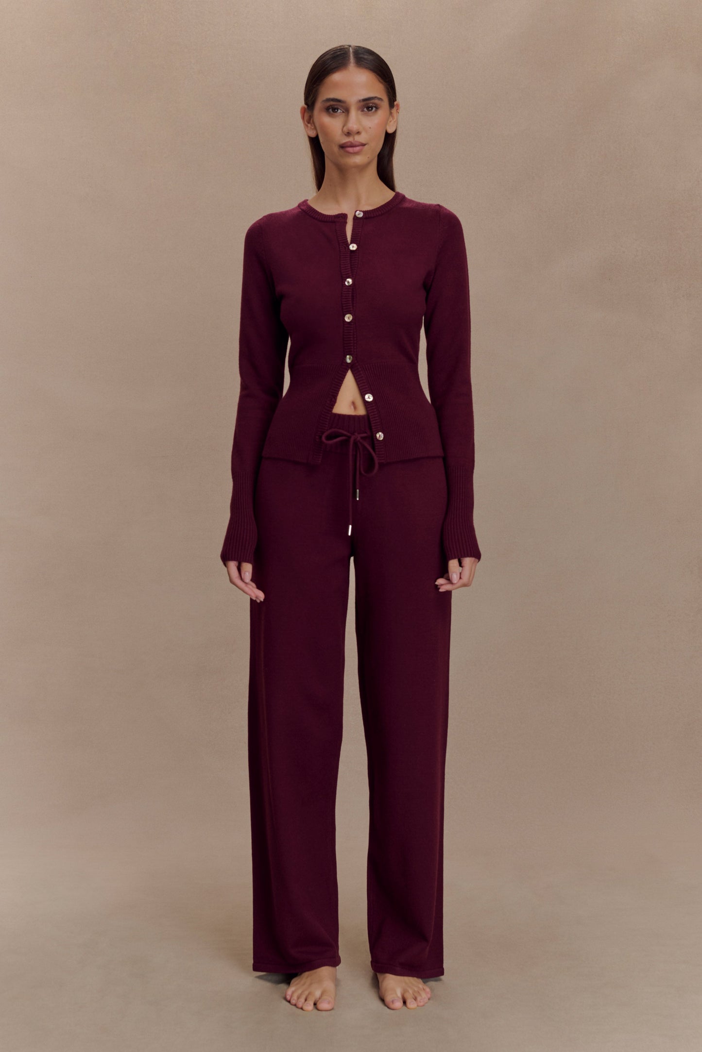 Reese Fitted Knit Cardigan - Merlot