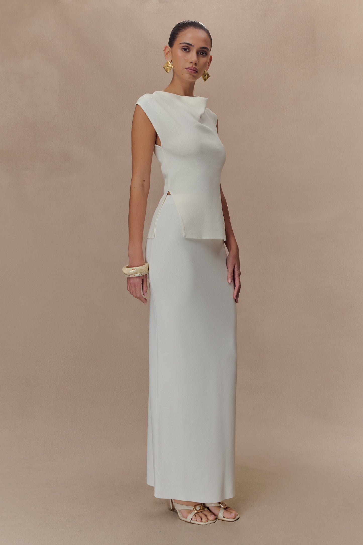Francisca Cowl Neck Knit Top - White