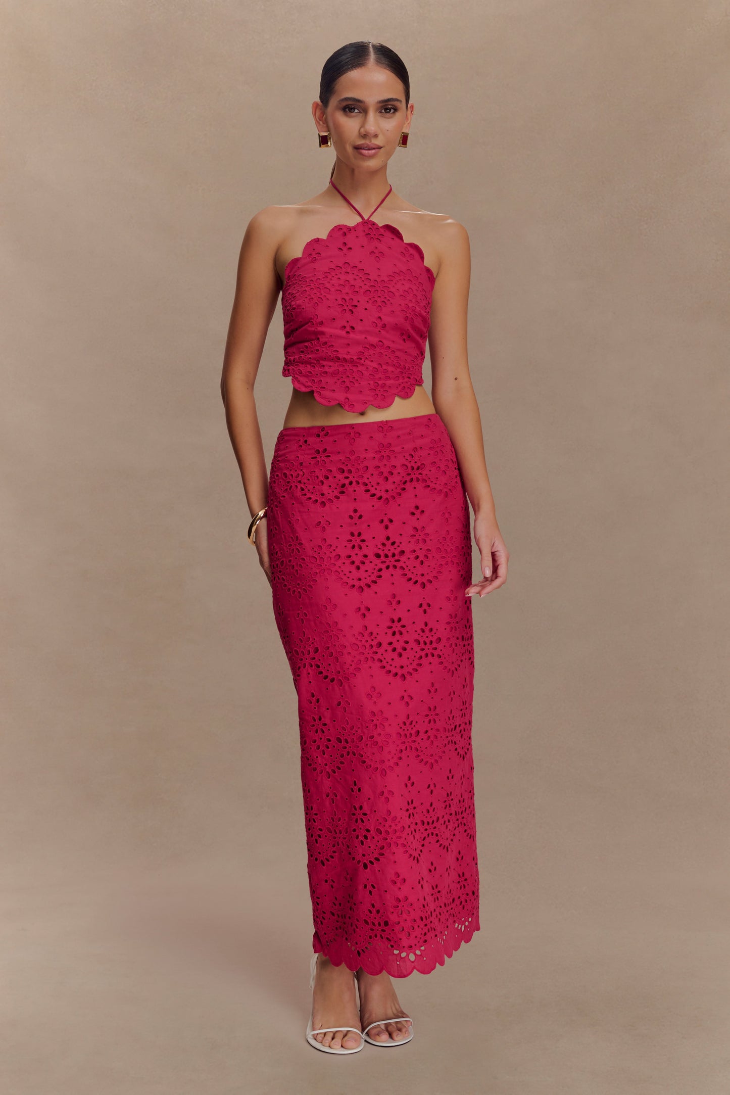 Kensley Broderie Halter Top - Dragonfruit