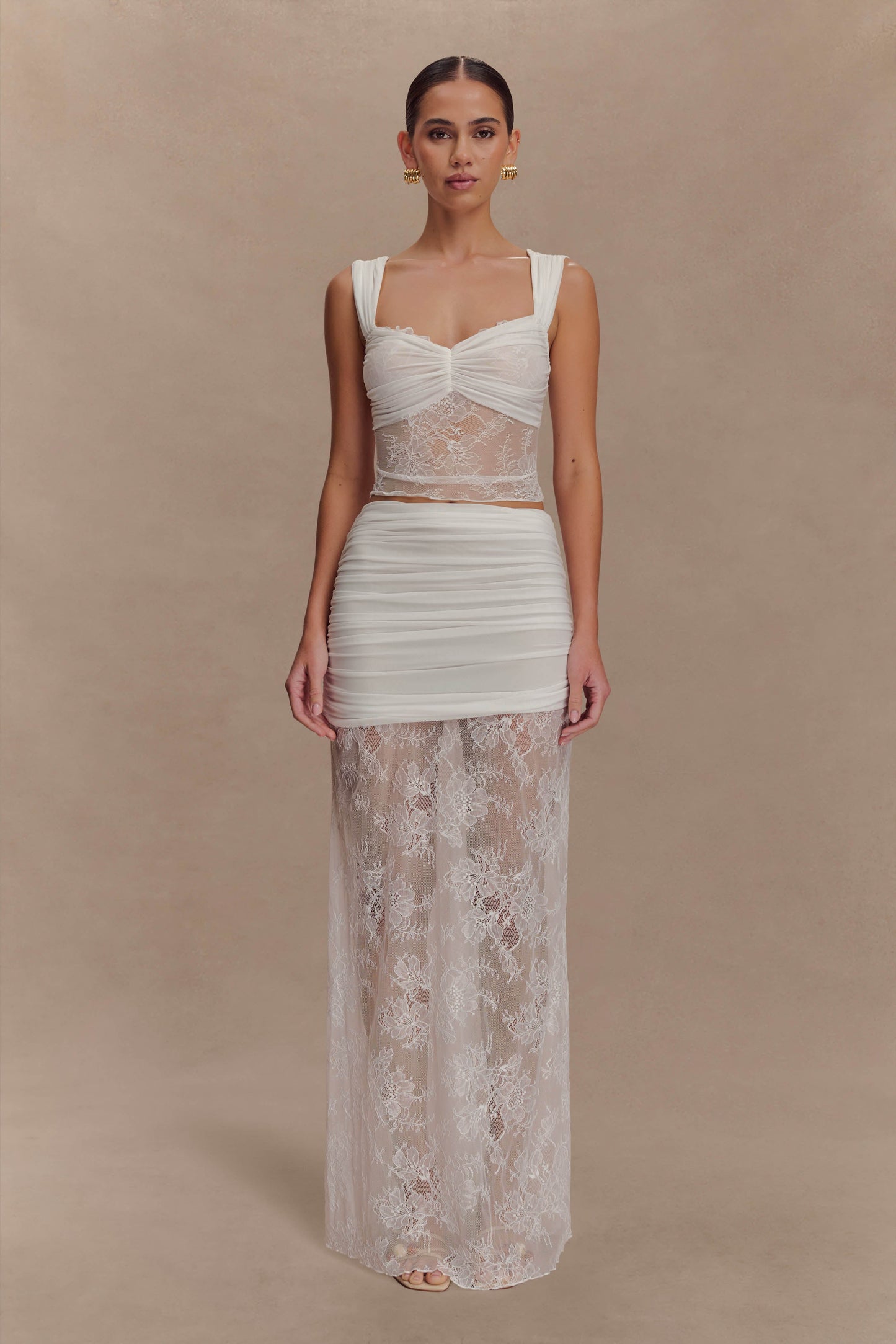 Guinevere Lace And Mesh Top - Ivory