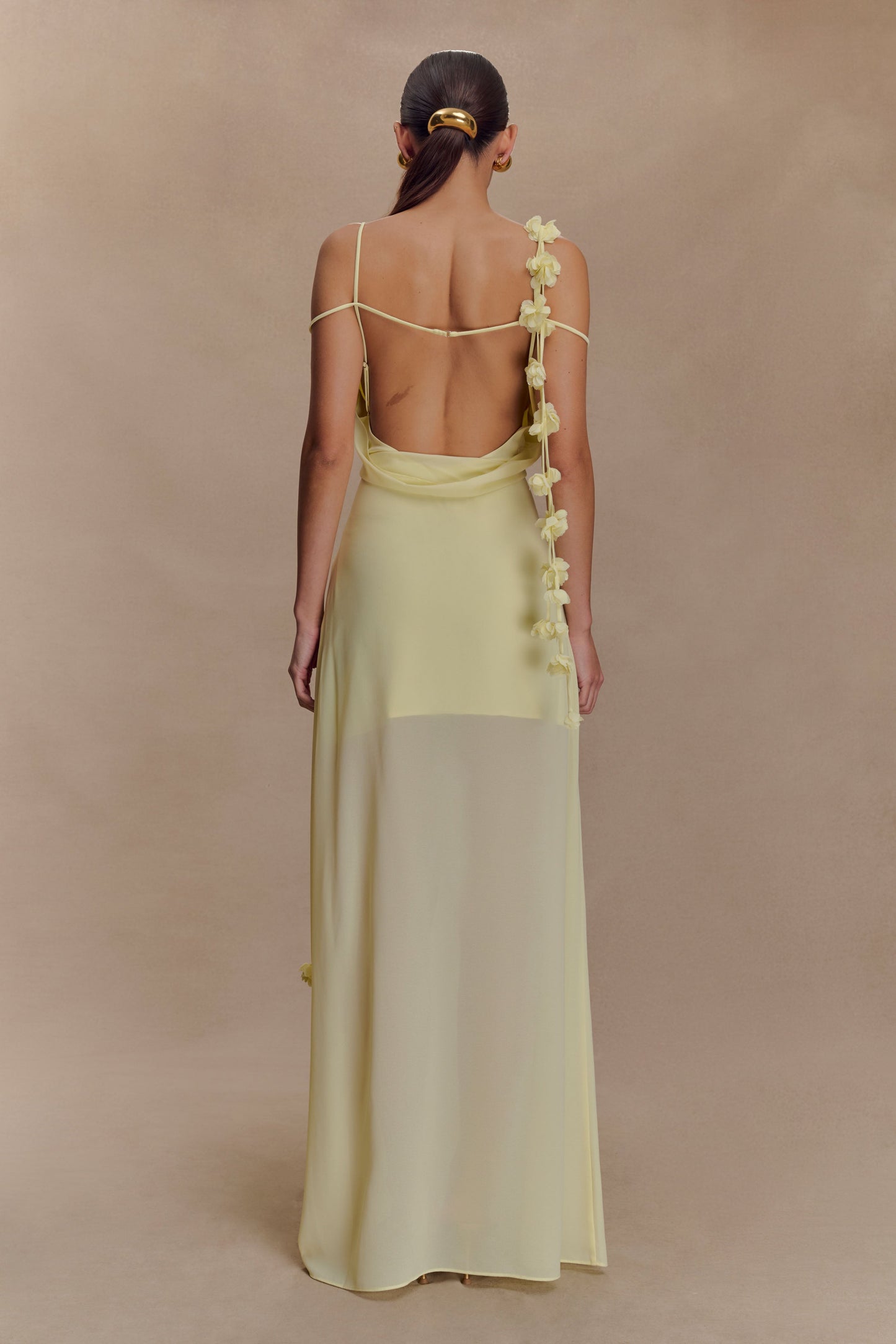 Rosalie Floral Chiffon Maxi Dress - Pastel Lemon