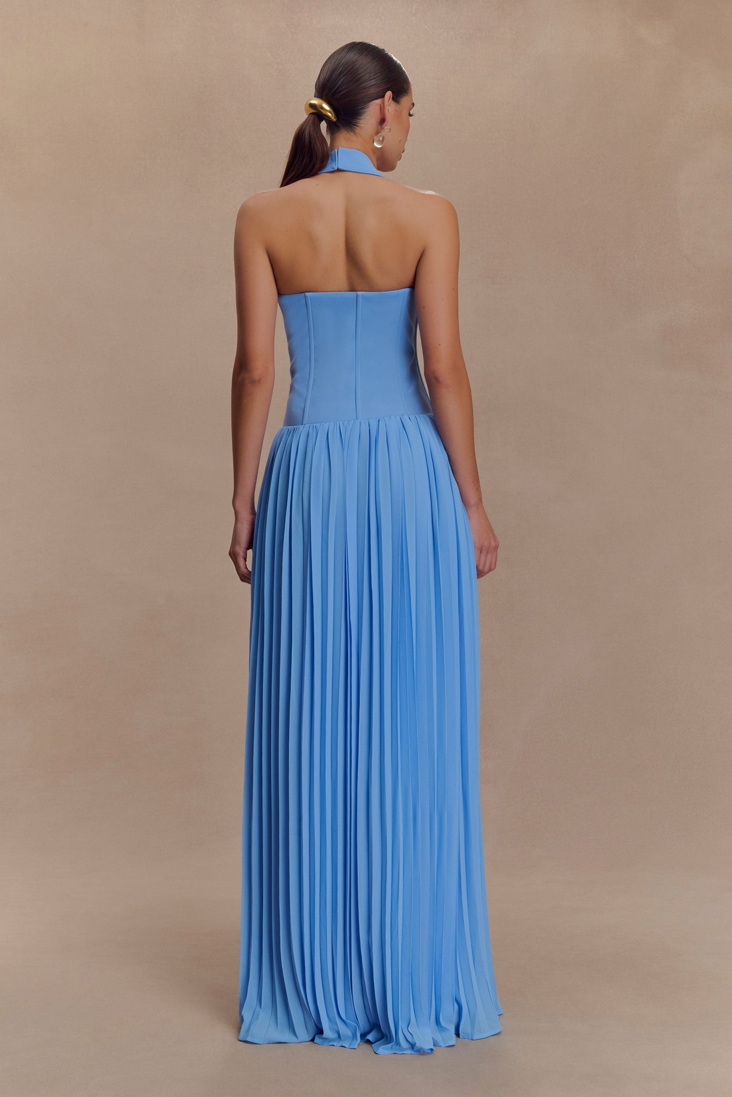 Stacie Pleated Halter Maxi Dress - Bright Blue