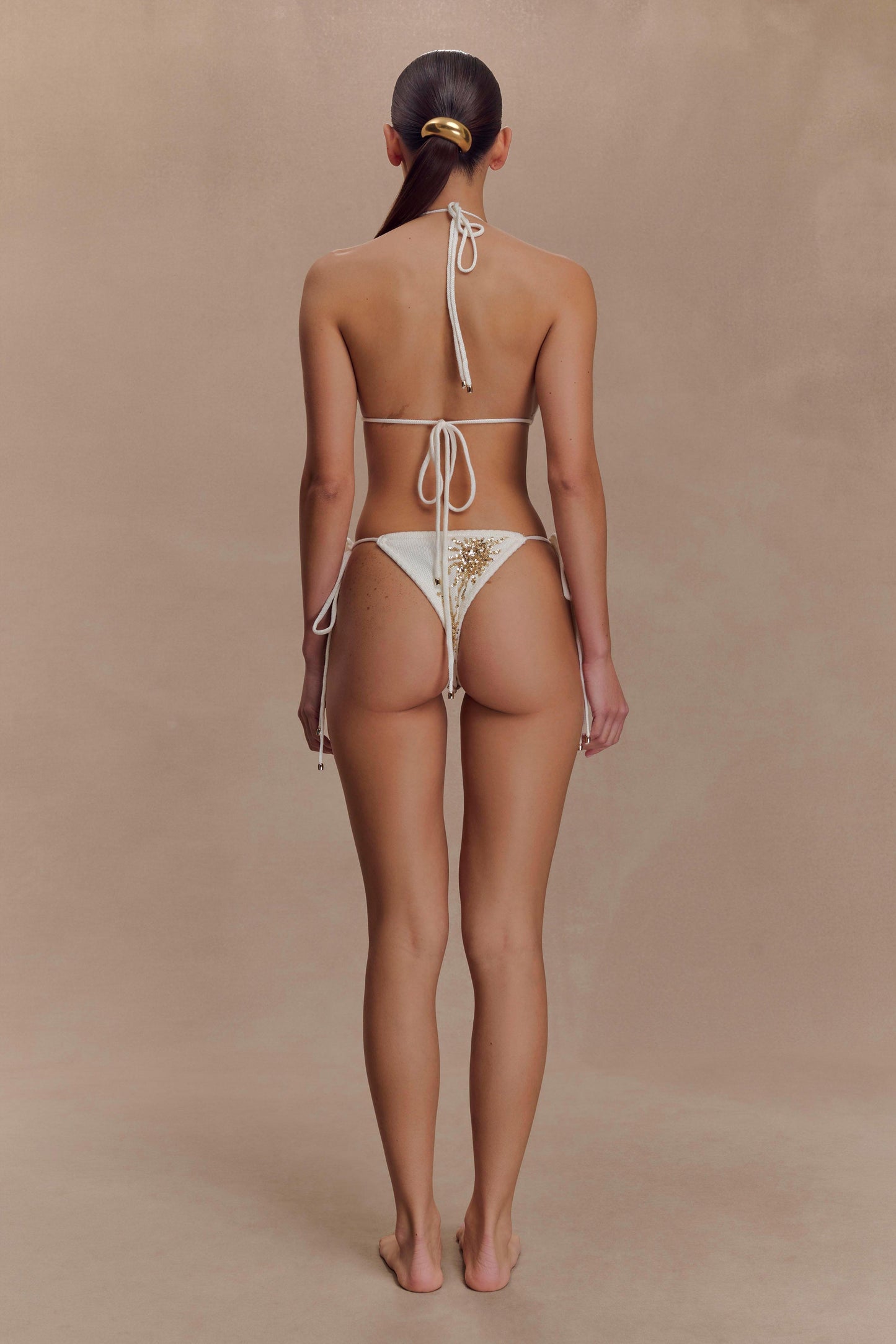 Huntleigh Crochet Bikini Top - White & Gold Sunshine Print