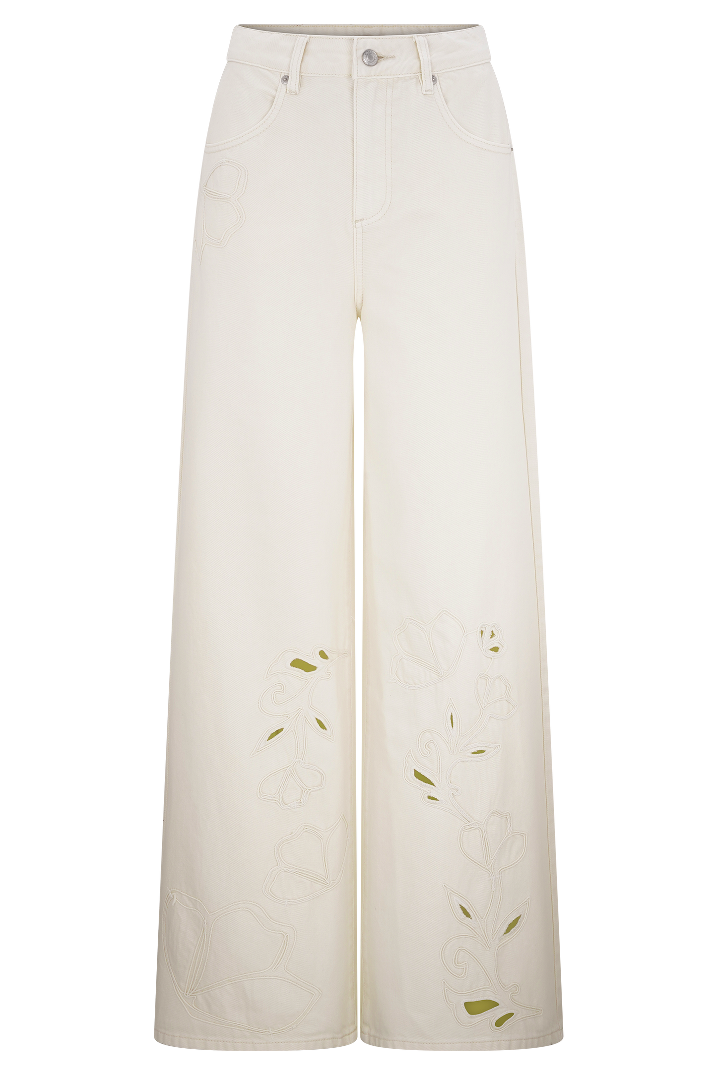 Carmella Embroided Straight Leg Jeans - Ecru