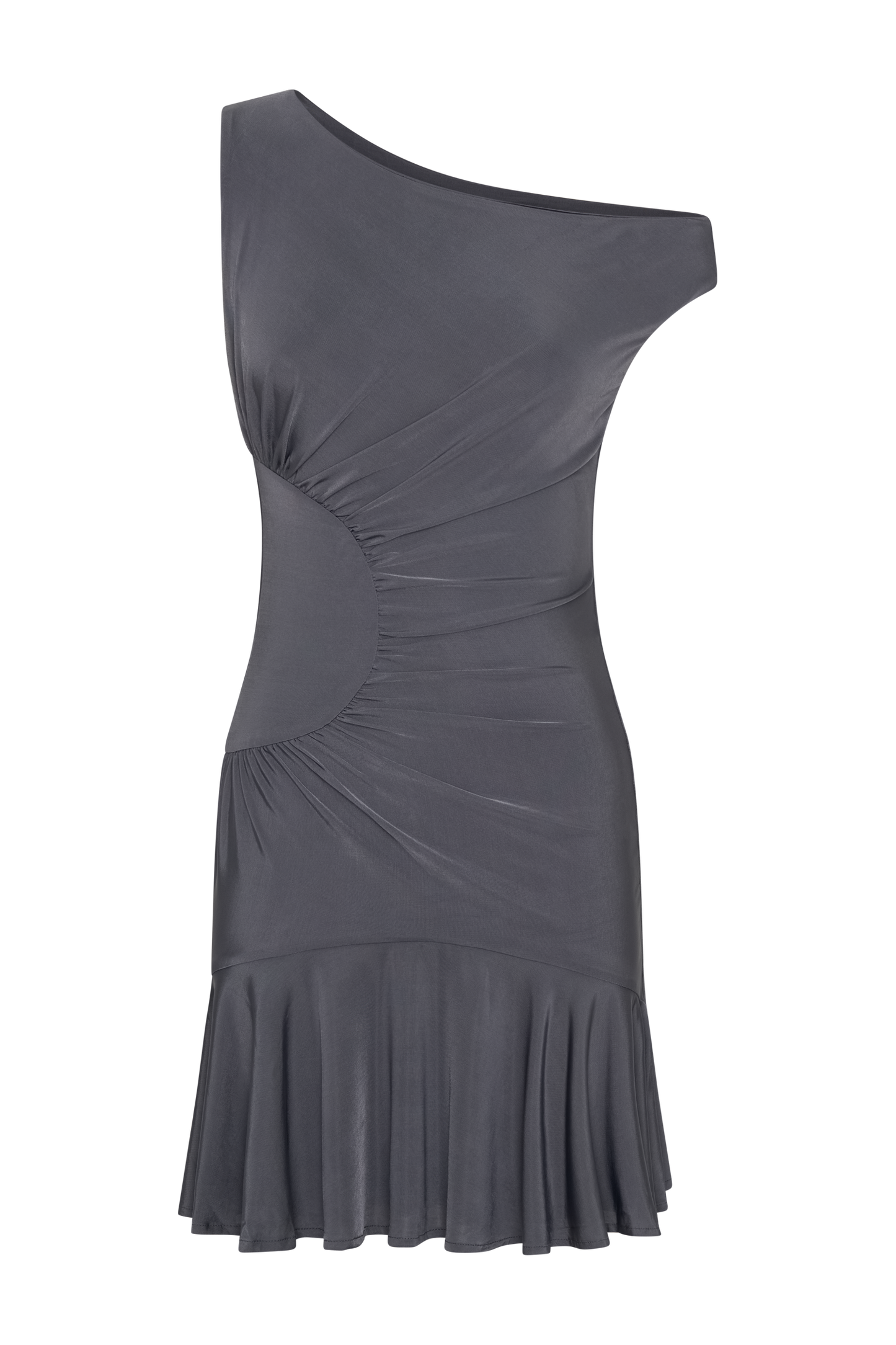 Irving Off Shoulder Slinky Mini Dress - Dark Charcoal