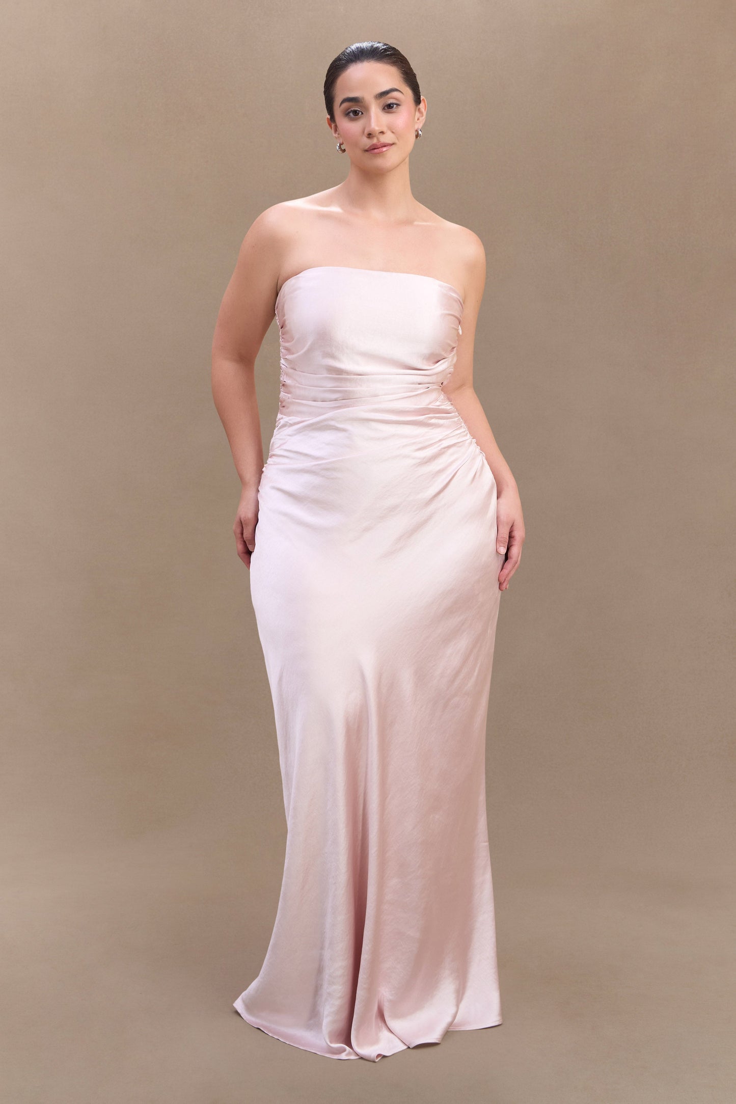 Cedar Strapless Satin Maxi Dress - Soft Pink