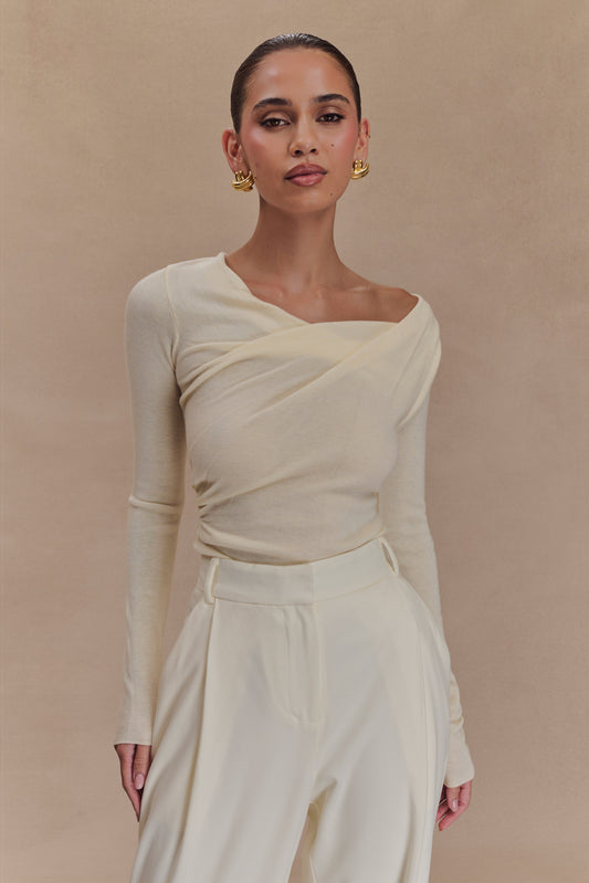 Culver Draped Twist Knit Top - Cream