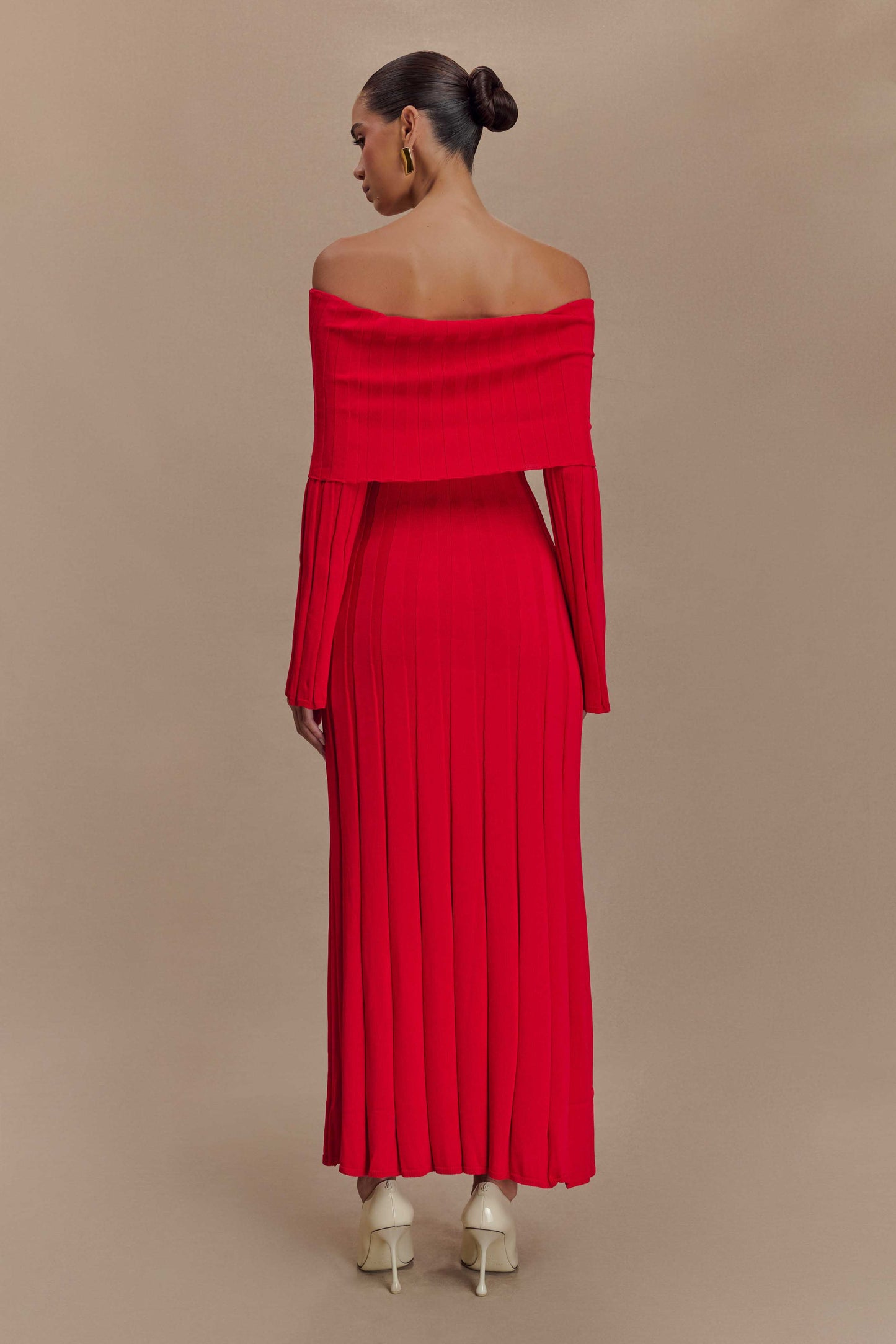 Alonza Long Sleeve Knit Midi Dress - Red