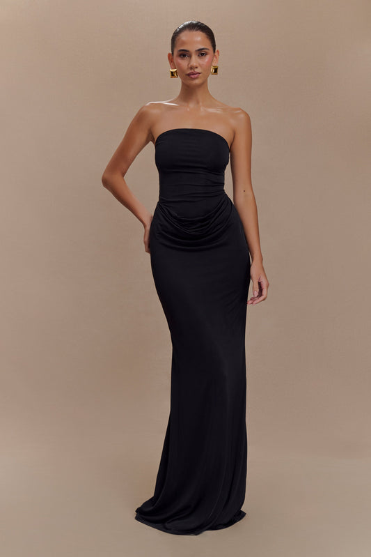 Madison Strapless Slinky Maxi Dress - Black