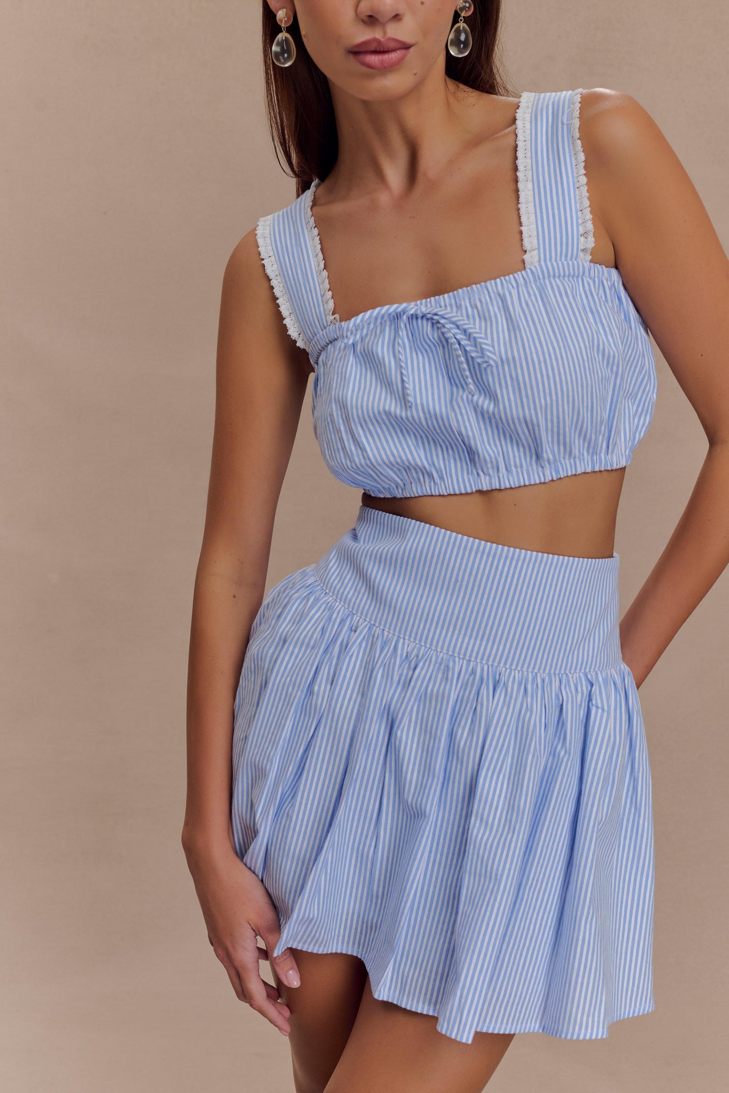 Gretel Hem Mini Skirt - Blue Pinstripe