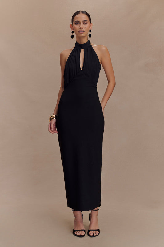 Mierah Halter Midi Dress - Black