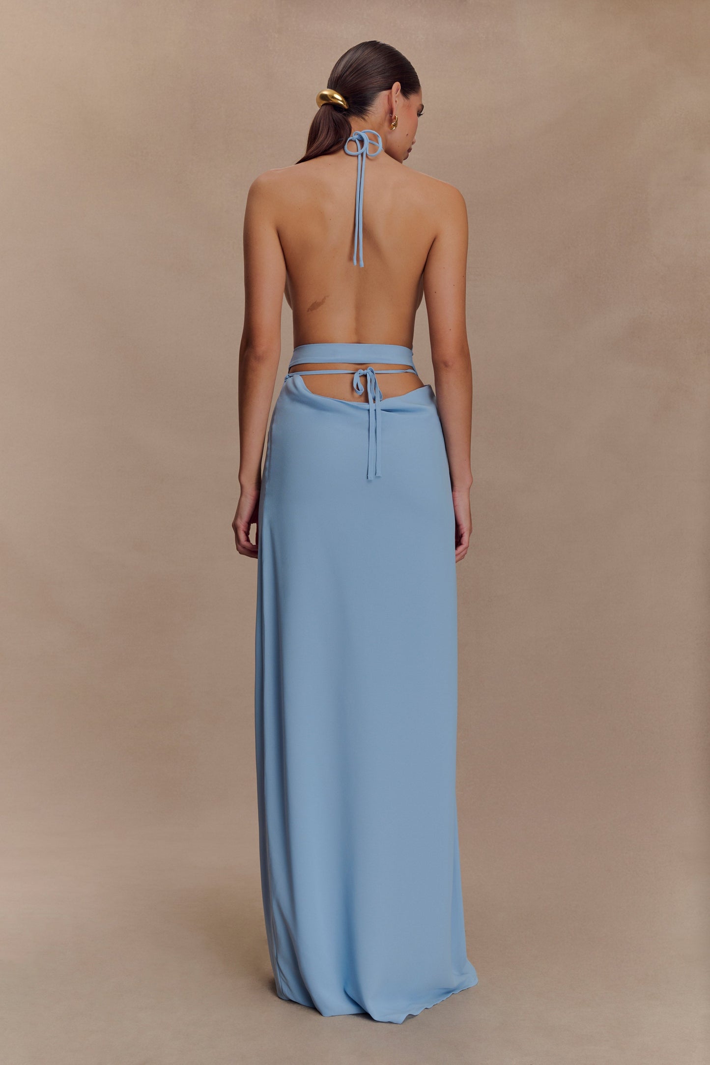 Katalina Chiffon Cowl Halter Top - Sky Blue