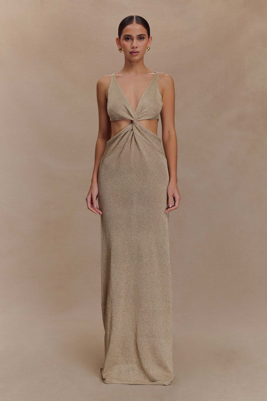 Gracelyn Twisted Metallic Knit Maxi Dress - Gold