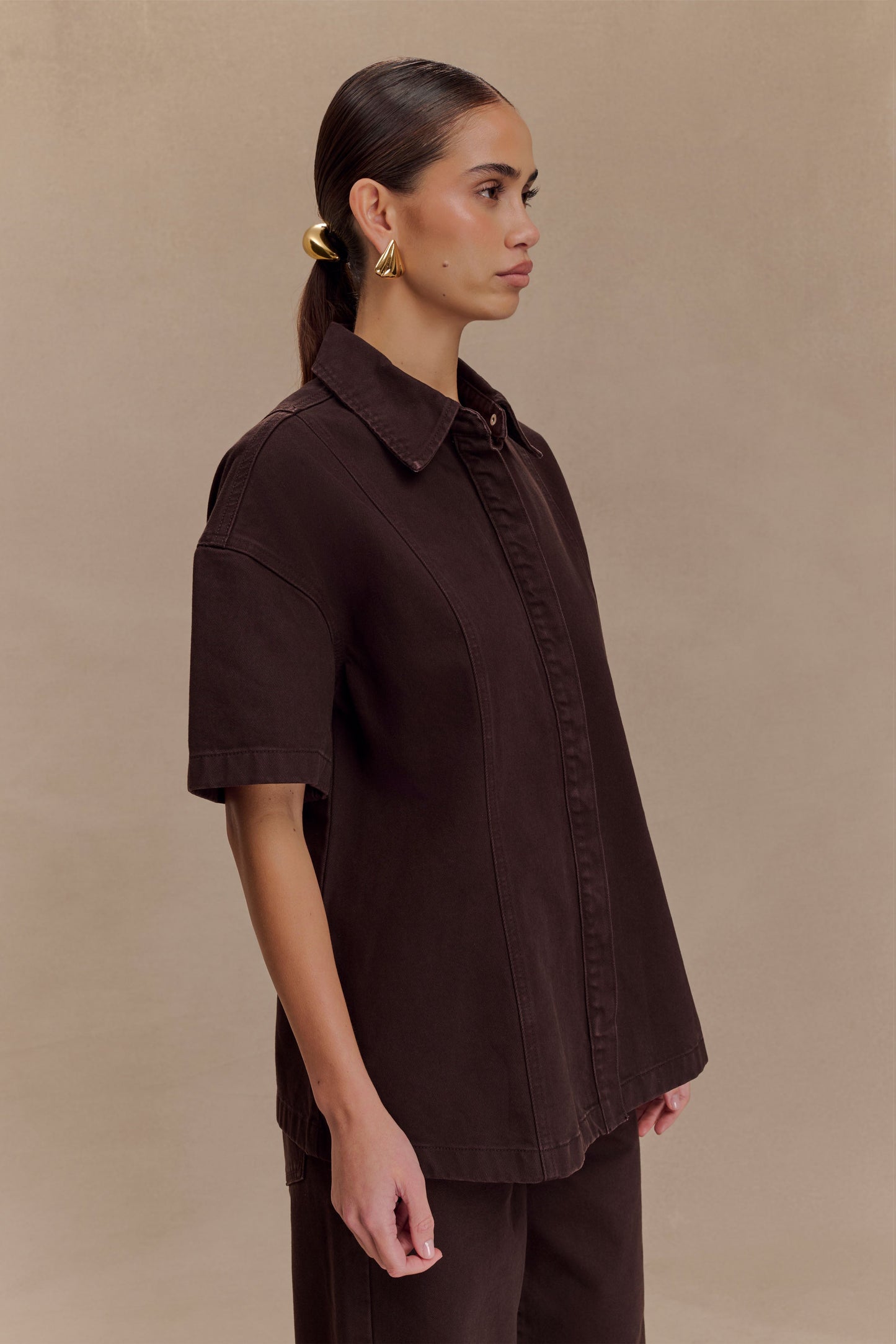 Maya Oversized Denim Shirt - Chocolate